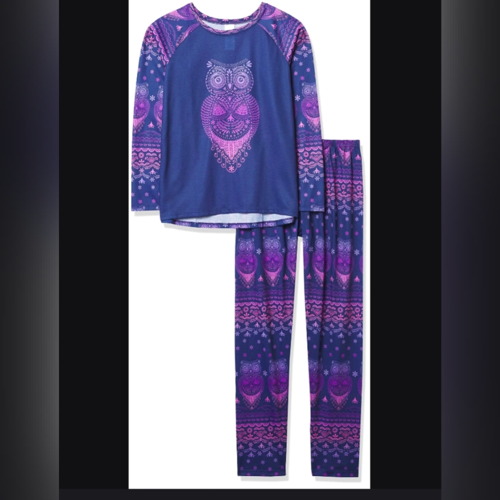 Kids Owl Print Long Sleeve Pajama Set. Size Medium.